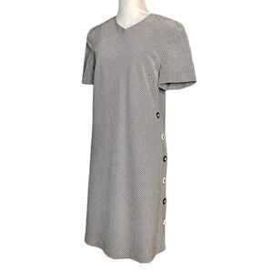 Vintage Lizwear Black and White Gingham Mod Dress Short Sleeve Side Button
